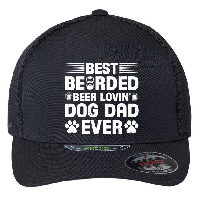 Funny Best Bearded Beer Lovin Dog Dad Slogan Flexfit Unipanel Trucker Cap