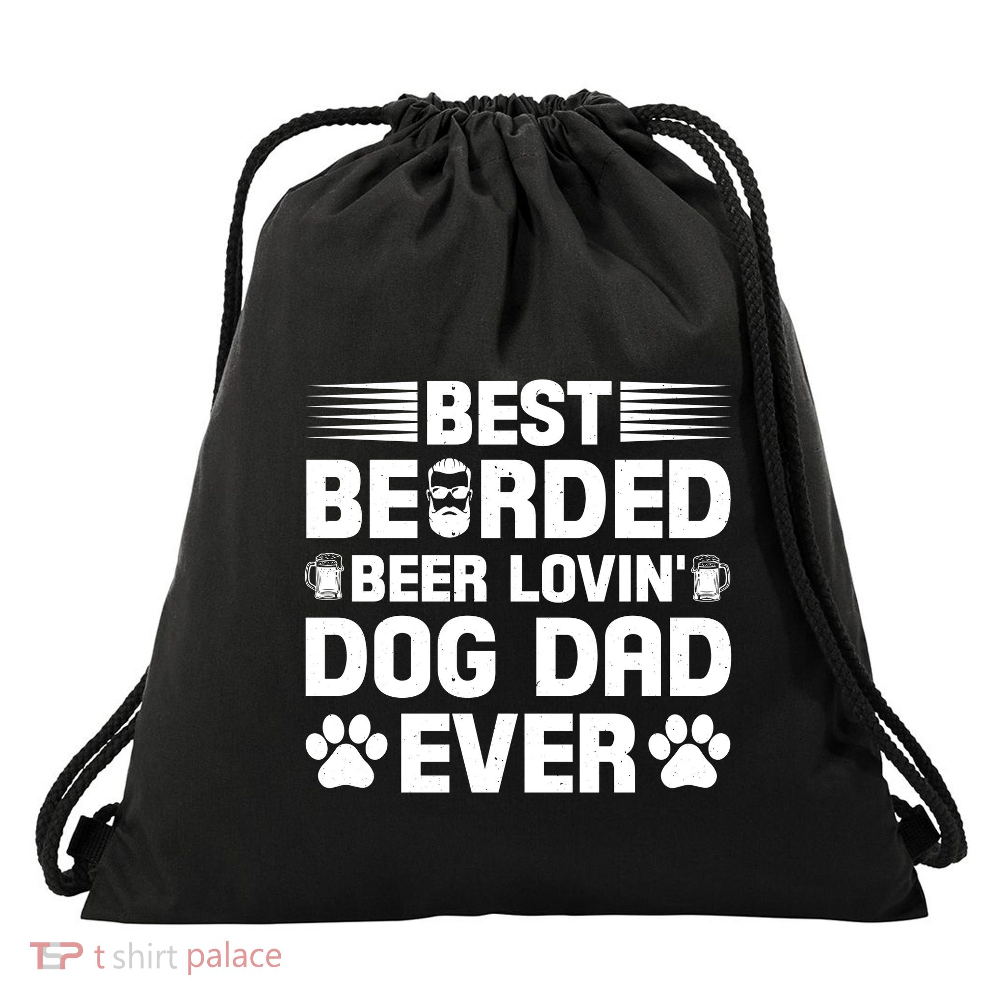 Funny Best Bearded Beer Lovin Dog Dad Slogan Drawstring Bag