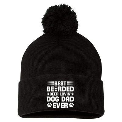 Funny Best Bearded Beer Lovin Dog Dad Slogan Pom Pom 12in Knit Beanie