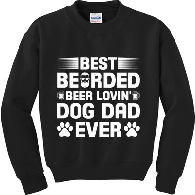 Funny Best Bearded Beer Lovin Dog Dad Slogan Kids Sweatshirt
