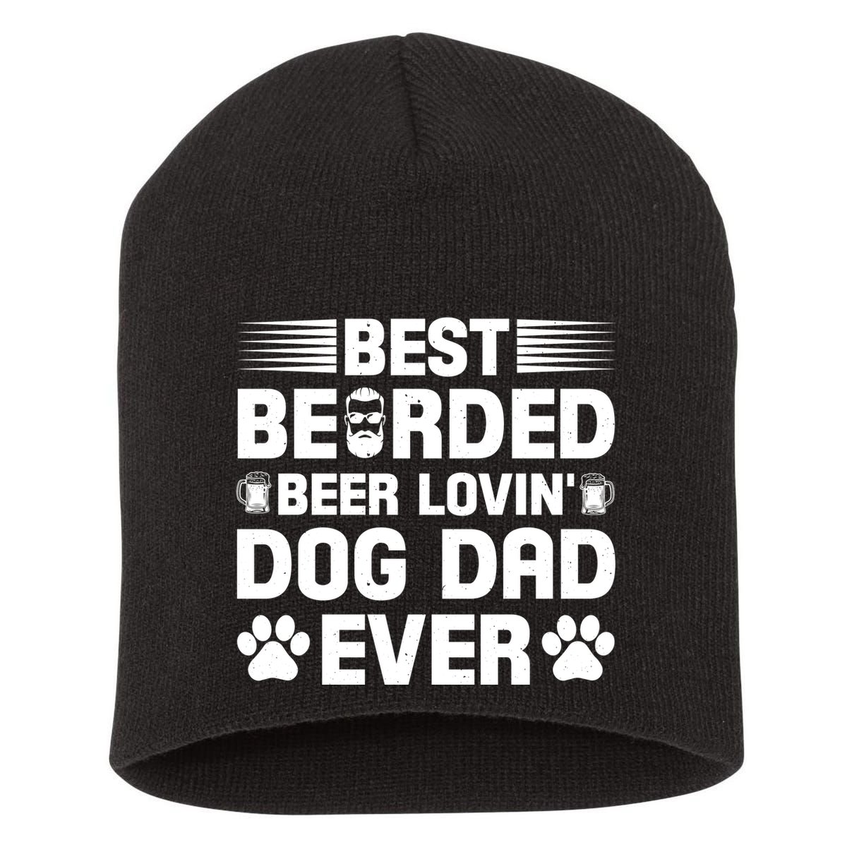 Funny Best Bearded Beer Lovin Dog Dad Slogan Short Acrylic Beanie