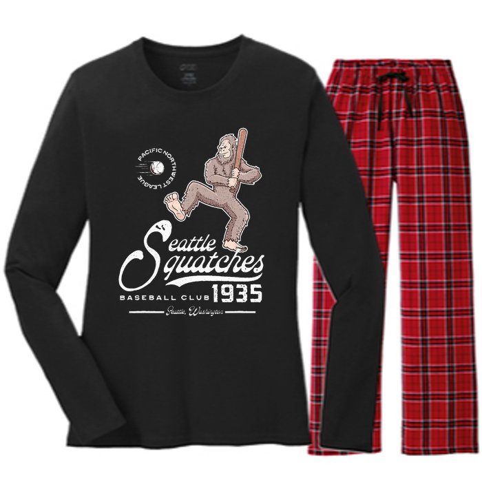 Funny Bigfoot Baseball Seatlle Squatches for Baseball Fan Women's Long Sleeve Flannel Pajama Set 