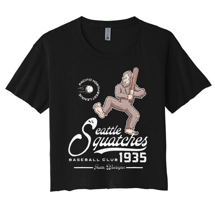 Funny Bigfoot Baseball Seatlle Squatches for Baseball Fan Women's Crop Top Tee