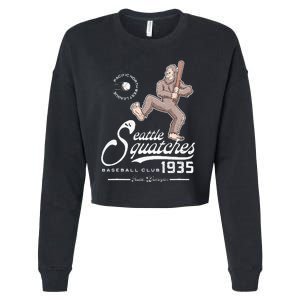 Funny Bigfoot Baseball Seatlle Squatches for Baseball Fan Cropped Pullover Crew