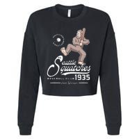 Funny Bigfoot Baseball Seatlle Squatches for Baseball Fan Cropped Pullover Crew