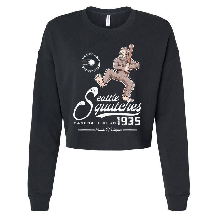 Funny Bigfoot Baseball Seatlle Squatches for Baseball Fan Cropped Pullover Crew