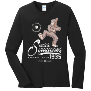 Funny Bigfoot Baseball Seatlle Squatches for Baseball Fan Ladies Long Sleeve Shirt