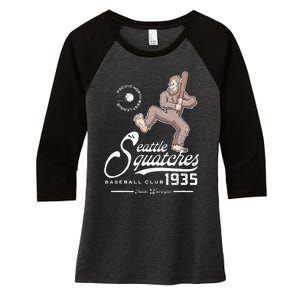 Funny Bigfoot Baseball Seatlle Squatches for Baseball Fan Women's Tri-Blend 3/4-Sleeve Raglan Shirt