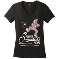 Funny Bigfoot Baseball Seatlle Squatches for Baseball Fan Women's V-Neck T-Shirt