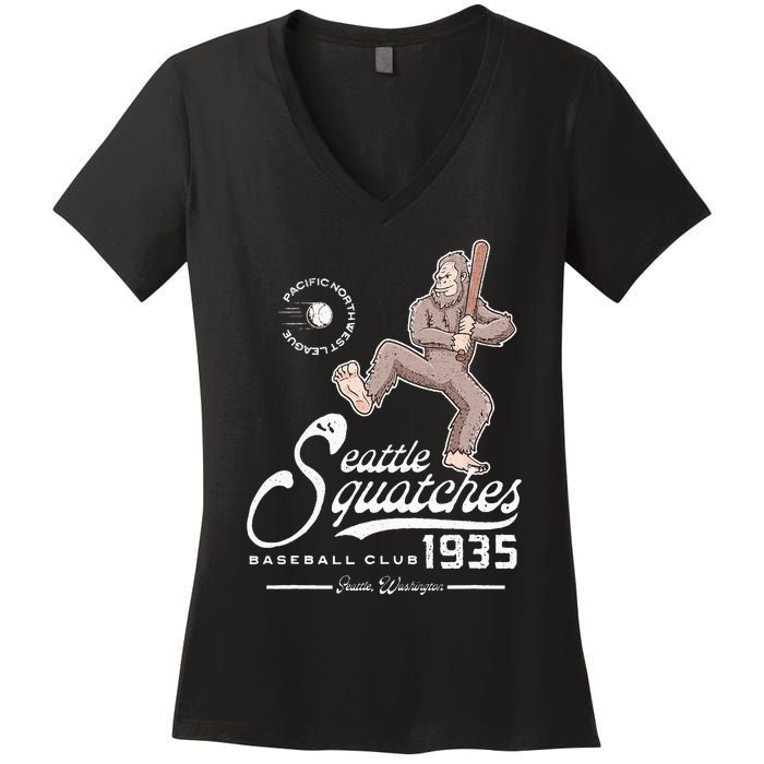 Funny Bigfoot Baseball Seatlle Squatches for Baseball Fan Women's V-Neck T-Shirt