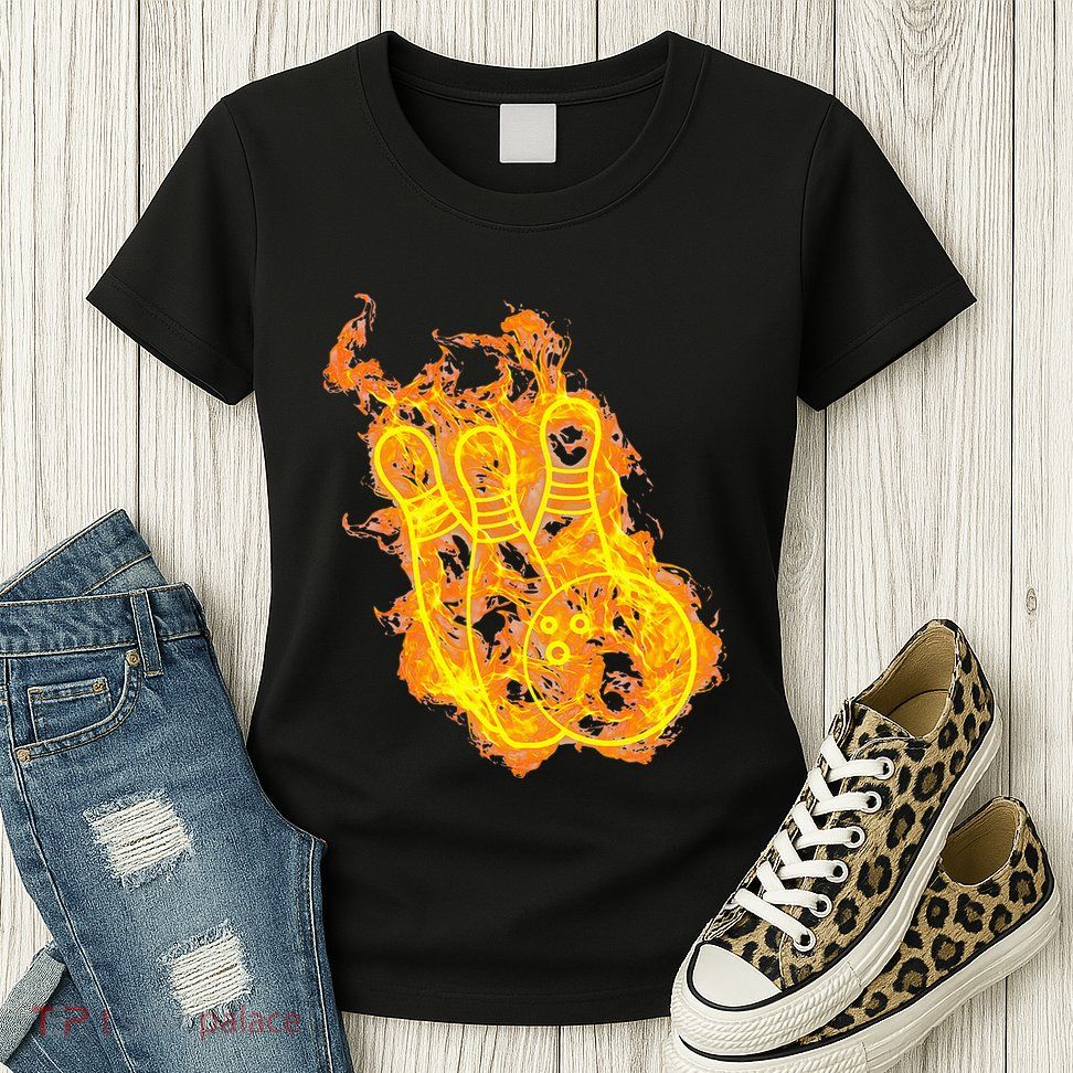 Fire Bowling Ball And Bowling Pins Flaming Bowler Women's T-Shirt