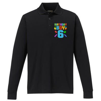 Funny Birthday Boy 6th Birthday Lego Master Builder Performance Long Sleeve Polo