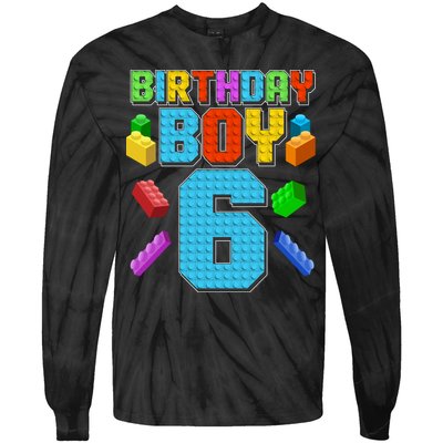 Funny Birthday Boy 6th Birthday Lego Master Builder Tie-Dye Long Sleeve Shirt