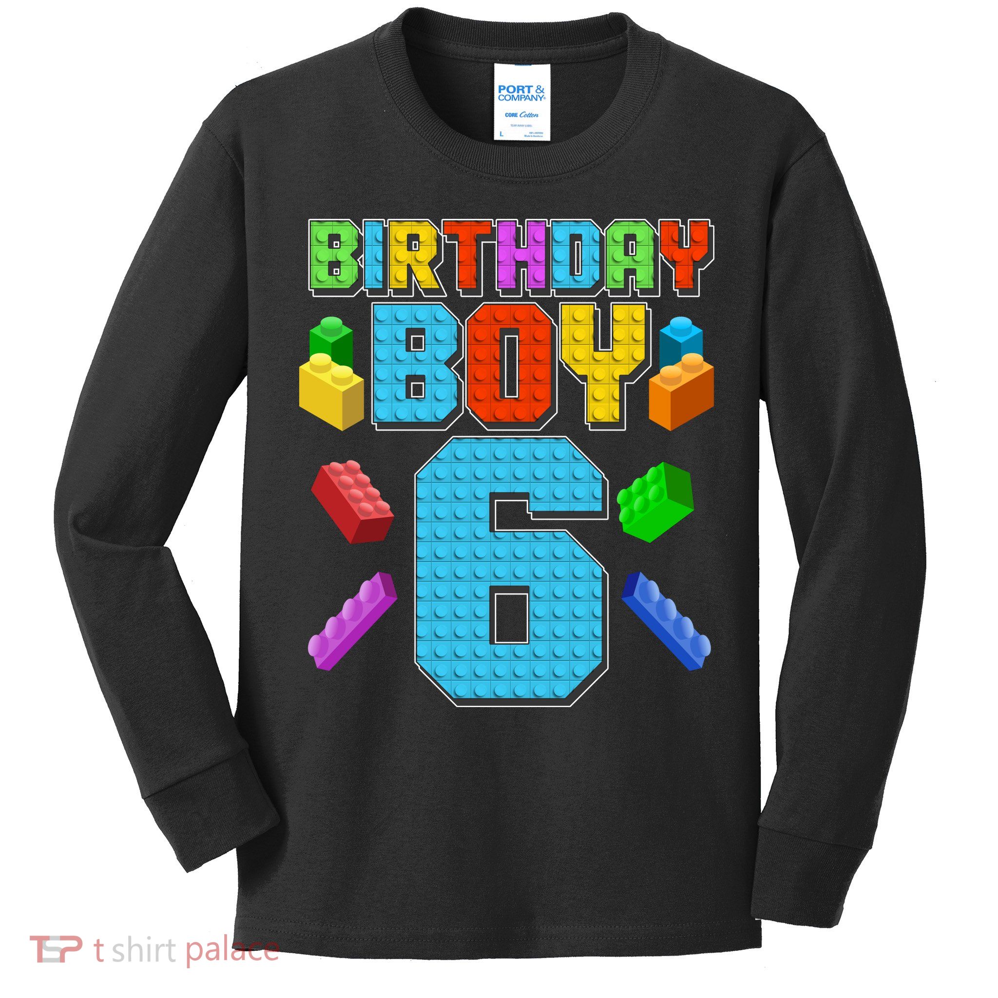 Funny Birthday Boy 6th Birthday Lego Master Builder Kids Long Sleeve Shirt