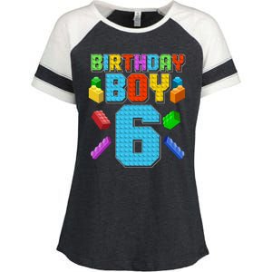 Funny Birthday Boy 6th Birthday Lego Master Builder Enza Ladies Jersey Colorblock Tee