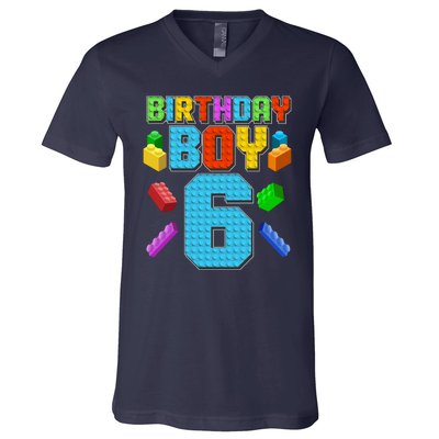 Funny Birthday Boy 6th Birthday Lego Master Builder V-Neck T-Shirt