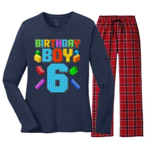 Funny Birthday Boy 6th Birthday Lego Master Builder Women's Long Sleeve Flannel Pajama Set 