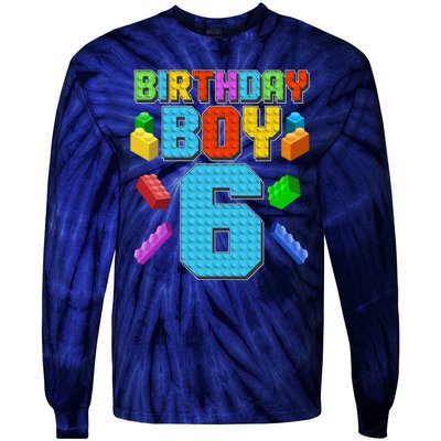 Funny Birthday Boy 6th Birthday Lego Master Builder Tie-Dye Long Sleeve Shirt