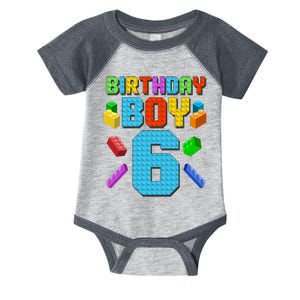 Funny Birthday Boy 6th Birthday Lego Master Builder Infant Baby Jersey Bodysuit