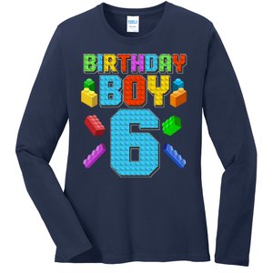 Funny Birthday Boy 6th Birthday Lego Master Builder Ladies Long Sleeve Shirt