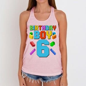 Funny Birthday Boy 6th Birthday Lego Master Builder Women's Knotted Racerback Tank