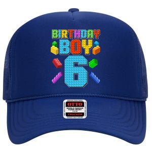 Funny Birthday Boy 6th Birthday Lego Master Builder High Crown Mesh Back Trucker Hat