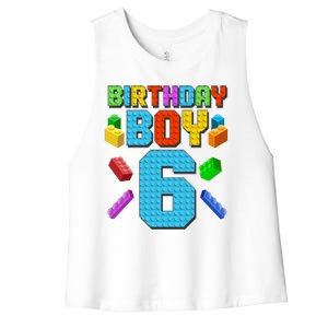 Funny Birthday Boy 6th Birthday Lego Master Builder Women's Racerback Cropped Tank