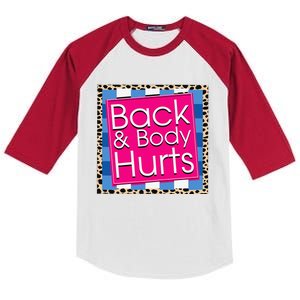 Funny Back Body Hurts Quote Workout Gym Kids Colorblock Raglan Jersey