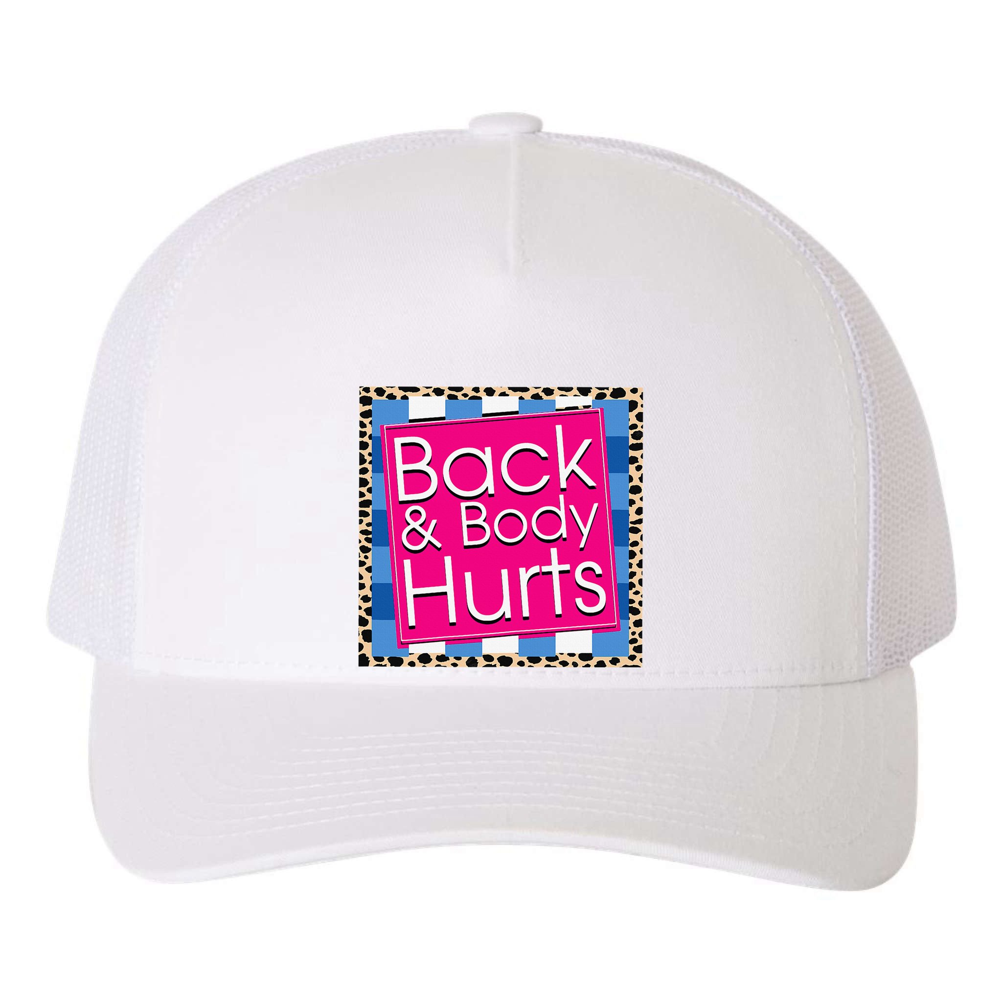 Funny Back Body Hurts Quote Workout Gym Yupoong Adult 5-Panel Trucker Hat