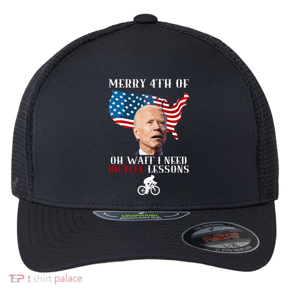 Funny Biden Bicycle Bike Lesson Merry 4th Of July Flexfit Unipanel Trucker Cap