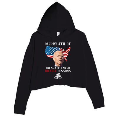 Funny Biden Bicycle Bike Lesson Merry 4th Of July Crop Fleece Hoodie