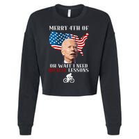 Funny Biden Bicycle Bike Lesson Merry 4th Of July Cropped Pullover Crew