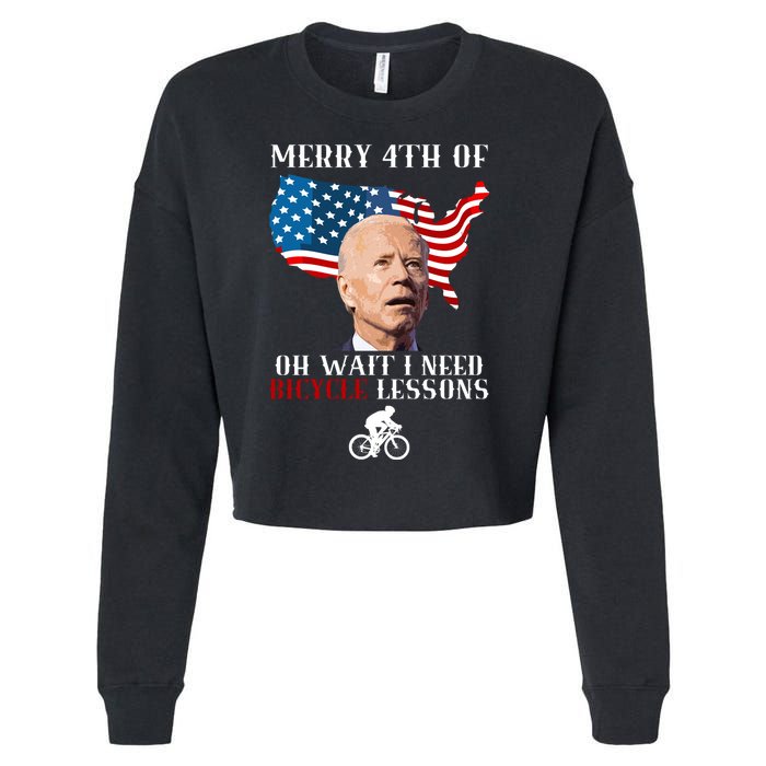 Funny Biden Bicycle Bike Lesson Merry 4th Of July Cropped Pullover Crew