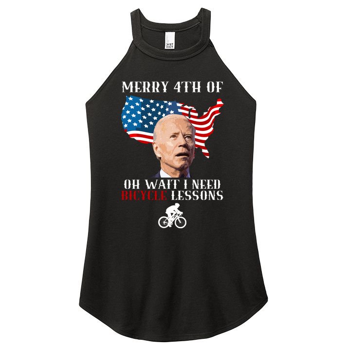 Funny Biden Bicycle Bike Lesson Merry 4th Of July Women's Perfect Tri Rocker Tank