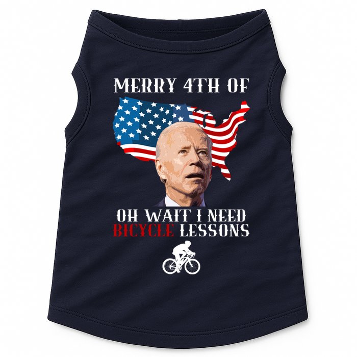 Funny Biden Bicycle Bike Lesson Merry 4th Of July Doggie Tank