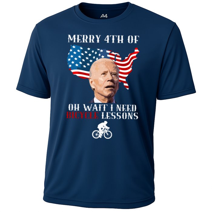 Funny Biden Bicycle Bike Lesson Merry 4th Of July Cooling Performance Crew T-Shirt