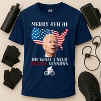 Funny Biden Bicycle Bike Lesson Merry 4th Of July Cooling Performance Crew T-Shirt