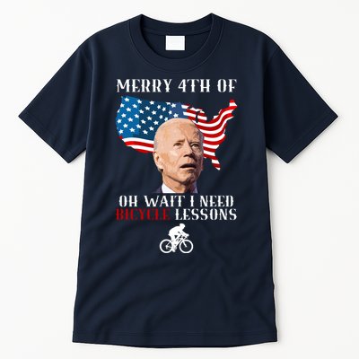Funny Biden Bicycle Bike Lesson Merry 4th Of July Tall T-Shirt
