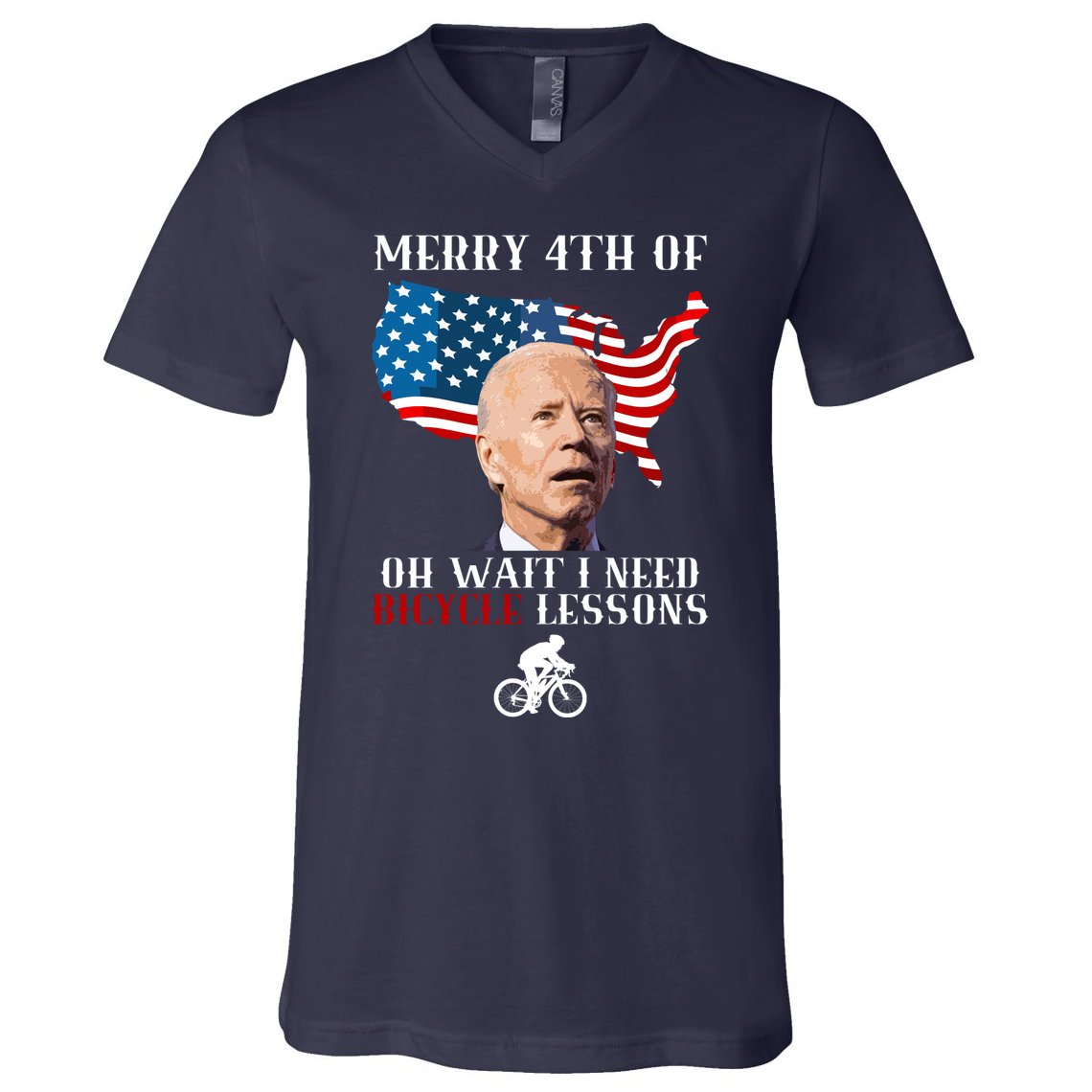 Funny Biden Bicycle Bike Lesson Merry 4th Of July V-Neck T-Shirt