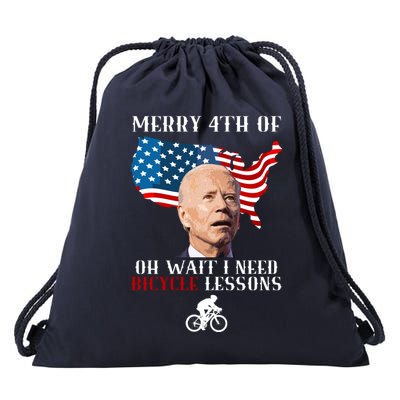 Funny Biden Bicycle Bike Lesson Merry 4th Of July Drawstring Bag