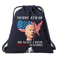 Funny Biden Bicycle Bike Lesson Merry 4th Of July Drawstring Bag