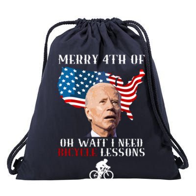 Funny Biden Bicycle Bike Lesson Merry 4th Of July Drawstring Bag