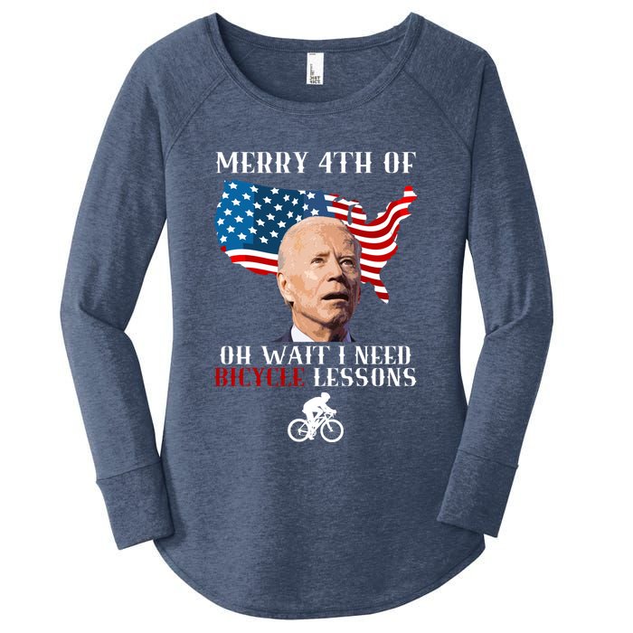 Funny Biden Bicycle Bike Lesson Merry 4th Of July Women's Perfect Tri Tunic Long Sleeve Shirt