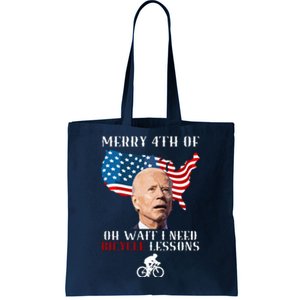 Funny Biden Bicycle Bike Lesson Merry 4th Of July Tote Bag