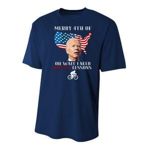 Funny Biden Bicycle Bike Lesson Merry 4th Of July Youth Performance Sprint T-Shirt