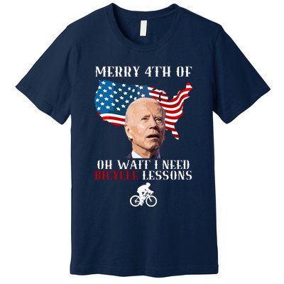 Funny Biden Bicycle Bike Lesson Merry 4th Of July Premium T-Shirt