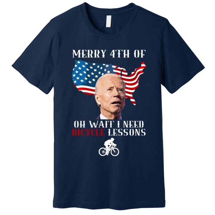 Funny Biden Bicycle Bike Lesson Merry 4th Of July Premium T-Shirt