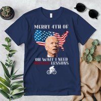 Funny Biden Bicycle Bike Lesson Merry 4th Of July Premium T-Shirt
