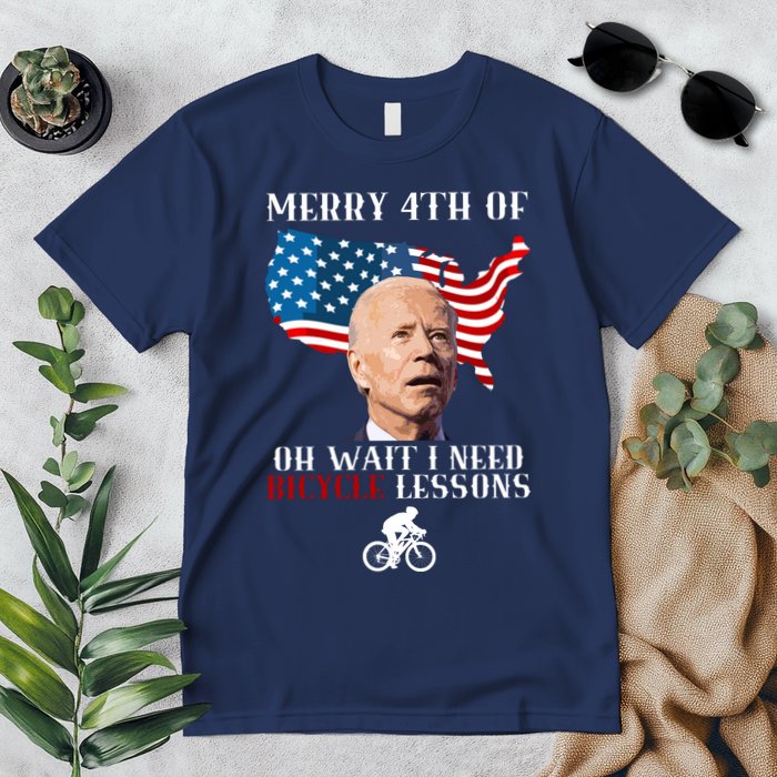 Funny Biden Bicycle Bike Lesson Merry 4th Of July Premium T-Shirt