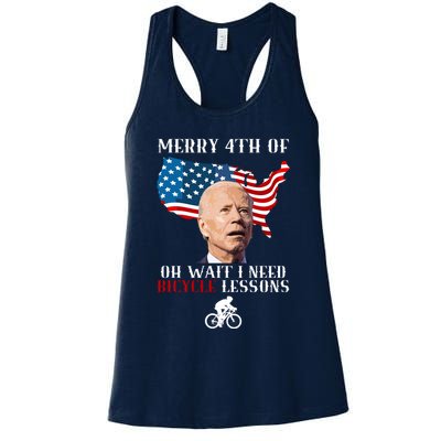 Funny Biden Bicycle Bike Lesson Merry 4th Of July Womens Tank Top